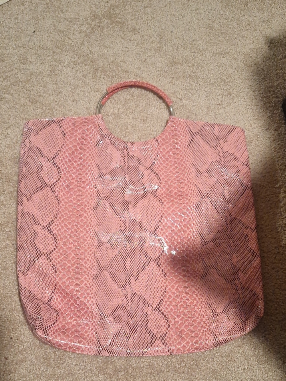 Kardashian Kollection Pink Snake-Print Tote with Round Handles